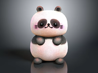 Cute Round Panda Doll With Black Ears Pink Cheeks And Smiling Face 3d model