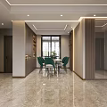 Elegant Modern Living and Dining Room Interior With Sofa Dining Table Chairs And Pendant Lights
