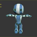 Blue And White Robot Character With Large Black Eyes And Outstretched Arms