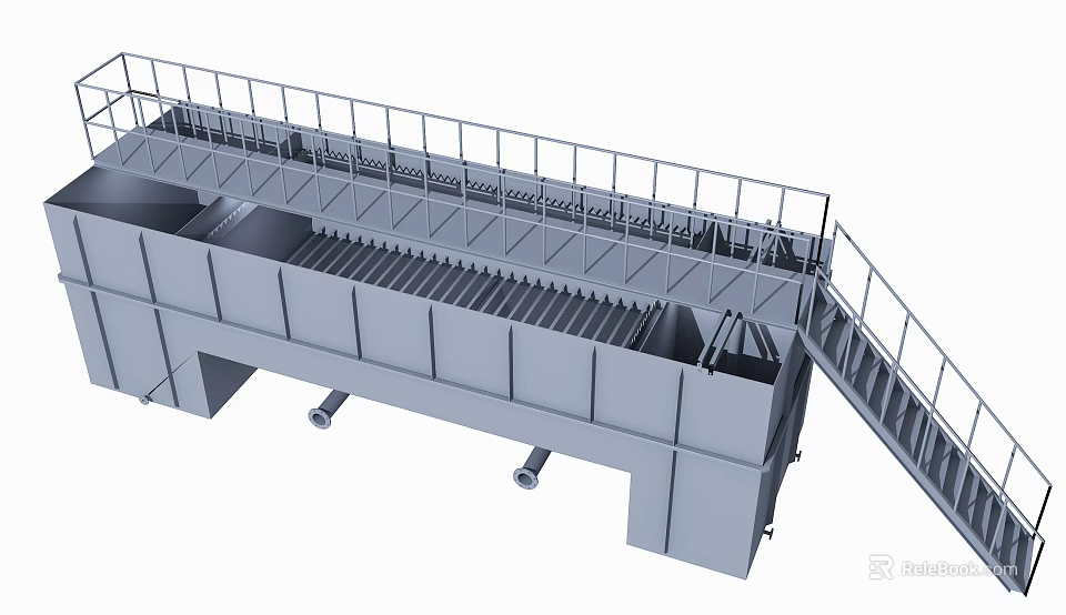Industrial Processing Equipment with Large Platform Railings Stairs and Trough Structure 3d model 