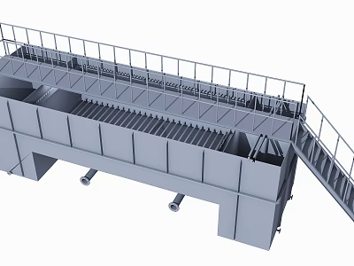 Industrial Processing Equipment with Large Platform Railings Stairs and Trough Structure 3d model