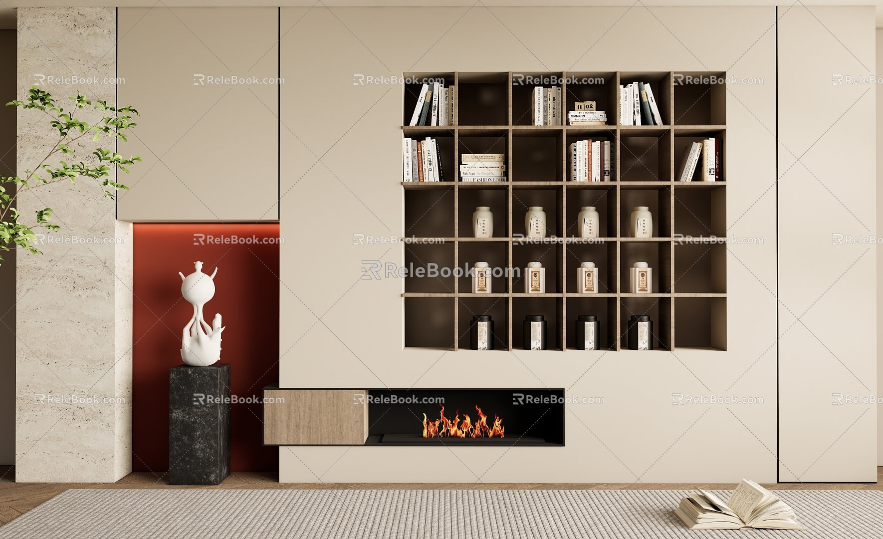 New Chinese-style decorative bookcase bookcase background wall 3d model