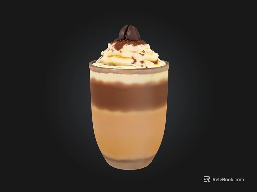 Layered Coffee Drink With Whipped Cream And Chocolate Beans On Top 3d model 