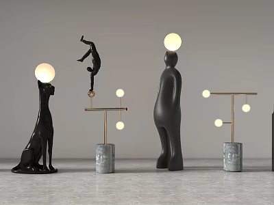 Artistic Sculptural Floor Lamps With Round Globe Lights And Marble Bases 3d model
