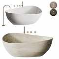 Elegant Freestanding Bathtubs White And Natural Stone With Brass Faucets Knobs