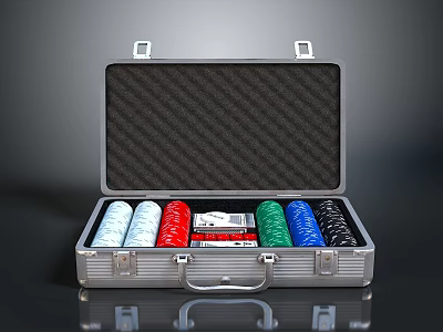 Silver Open Metal Case With Colored Poker Chips And Playing Cards 3d model