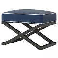 Modern Blue Upholstered Ottoman With Nailhead Trim And Cross Wooden Frame