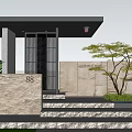 Garden Landscape Entrance With Number 88 Stone Wall Steps Tree And Green Plants