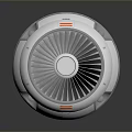 Industrial Equipment Circular Structure With Silver Blades White Body Orange Accents And Metal Base