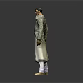 Game Movie Character In Long Diamond Pattern Coat Blue Shirt White Pants