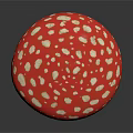 Red and White Spotted Mushroom with Red Cap White Spots and Reflection on Dark Surface