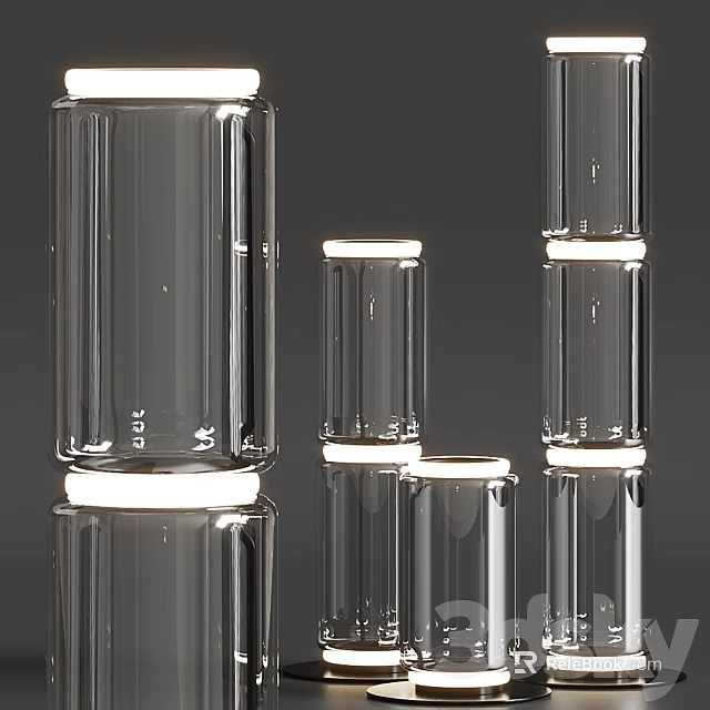 Modern Glass Floor Lamps with Transparent Design Multiple Units Glowing Base and Reflective Surface 3d model 