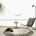 Leisure Chair in Bright Room with Window Blinds Small Table Floor Lamp and Potted Plant