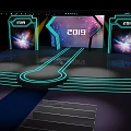 Modern 2019 Event Stage Design With Neon Lights And Large Screen 3d model