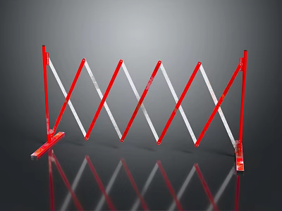 Red Telescopic Barrier With White Stripes And Foldable Safety Design Structure 3d model