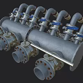 Industrial Equipment Pipeline System With Blue Pipes Valves And Flange Connections