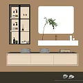 Modern Bathroom Vanity Cabinet Design With Backlit Mirror Green Plant And Sleek Storage
