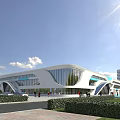 Modern Industrial Factory Building Featuring Glass Curtain Walls Curved White Exterior And Green Surroundings