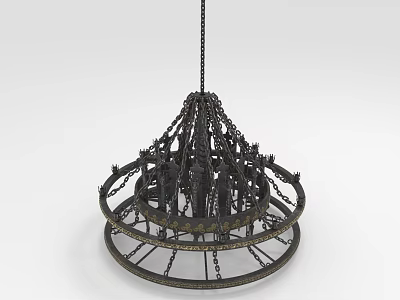 Ornate Two Tiered Industrial Metal Chandelier With Elaborate Chain Details 3d model