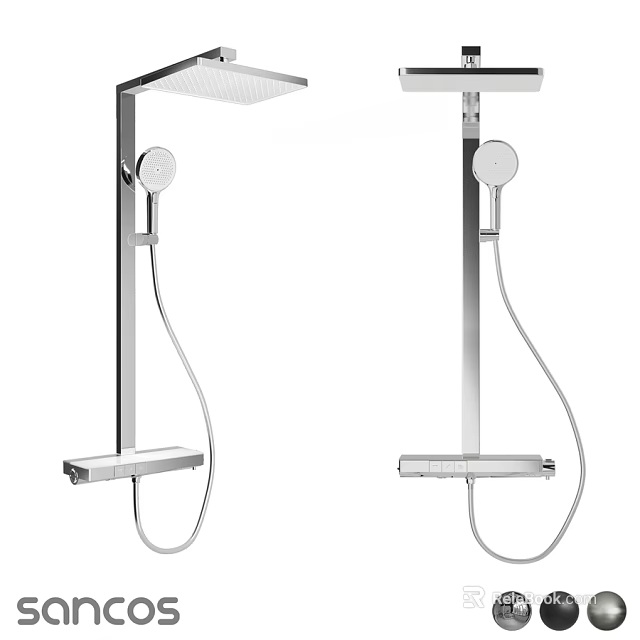 Modern Chrome Shower Faucet With Fixed Head And Handheld Sprayer Design 3d model 