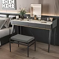 Elegant Modern Vanity Table In Bedroom With Marble Top Mirror And Gray Stool