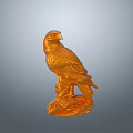 Handcrafted Golden Eagle Sculpture Carving with Intricate Feather Details and Ornate Base