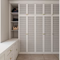 Spacious Walk In Closet With White Louvered Doors And Scenic Window View