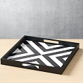 Modern Decorative Ornament Set With Black Frame Square Tray And Black White Geometric Pattern Design