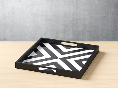 Modern Decorative Ornament Set With Black Frame Square Tray And Black White Geometric Pattern Design 3d model