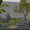 Serene Indoor Landscape With Green Plants Rocks Water Feature And Floor Cushions