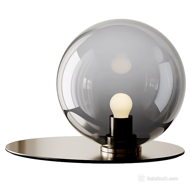 Stylish Modern Table Lamp With Glass Globe Shade And Metal Round Base Design 3d model 