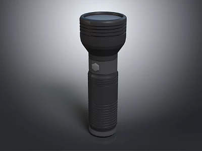 Modern Black Flashlight With Cylindrical Body Top Head And Grip Texture Design 3d model