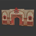 Historic Stone Archway Architecture With Ornate Top Sculpture And Symmetrical Side Panels