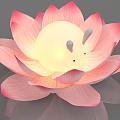 Three Hanging Pink And White Lotus Decorative Lights With Rabbit Face Tassel