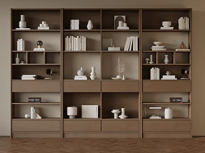 Modern Open Bookshelf Interior Design With Shelves Books And Decorative Vases 3d model