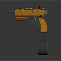 Yellow Sci-Fi Gun With Gray Grip And Circular Base Structure Design 3d model