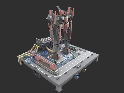 Game Movie Character Mechanical Structure With Platform Base And Pipes Cables 3d model