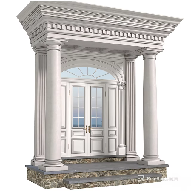 White Classical Entrance Structure With Decorative Columns And Arch Doorway Design 3d model 