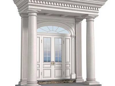 White Classical Entrance Structure With Decorative Columns And Arch Doorway Design 3d model