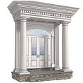 White Classical Entrance Structure With Decorative Columns And Arch Doorway Design