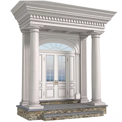 White Classical Entrance Structure With Decorative Columns And Arch Doorway Design 3d model