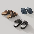 Cross Strap Slippers In Brown Blue Black With Cork Sole And Leather For Home Wear