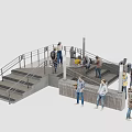 People Walking And Standing On Staircase With Railing At Public Transit Platform