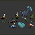 Various Colorful 3D Aquatic Animals Models With Unique Shapes And Vibrant Colors