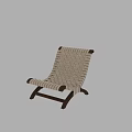 Minimalist Woven Single Chair With Dark Brown Wooden Frame And Beige Seat Surface