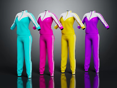 Stylish Blue Pink Yellow Purple Tracksuits With White Stripes Fashion Outfits 3d model