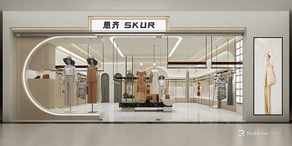 Modern Clothing Store Window Display With Mannequins And Fashion Apparel Collection 3d model 