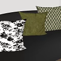 Stylish Decorative Pillows with White Black Floral Green Velvet and Checkered Patterns on Black Sofa