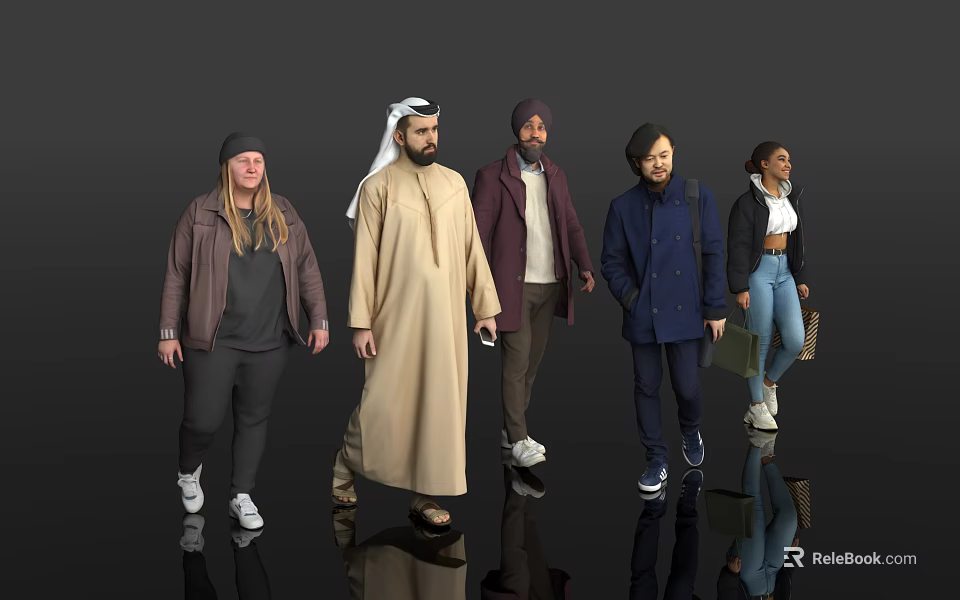 Diverse Group of People in Traditional and Modern Attire Standing Together 3d model 