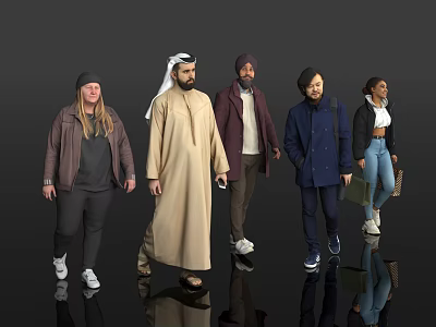 Diverse Group of People in Traditional and Modern Attire Standing Together 3d model